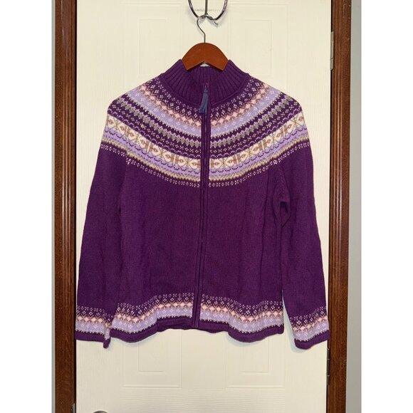 Tiara Sweaters - NWT Tiara International Design Purple Full Zip Mock Neck Fair Isle Sweater Med